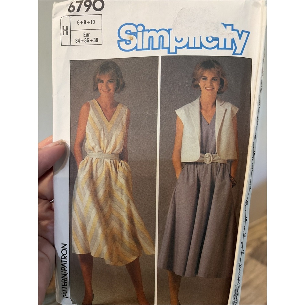 6790 Vintage Simplicity Sewing Pattern 1980s Bias Dress Jacket Cut Size 6-10